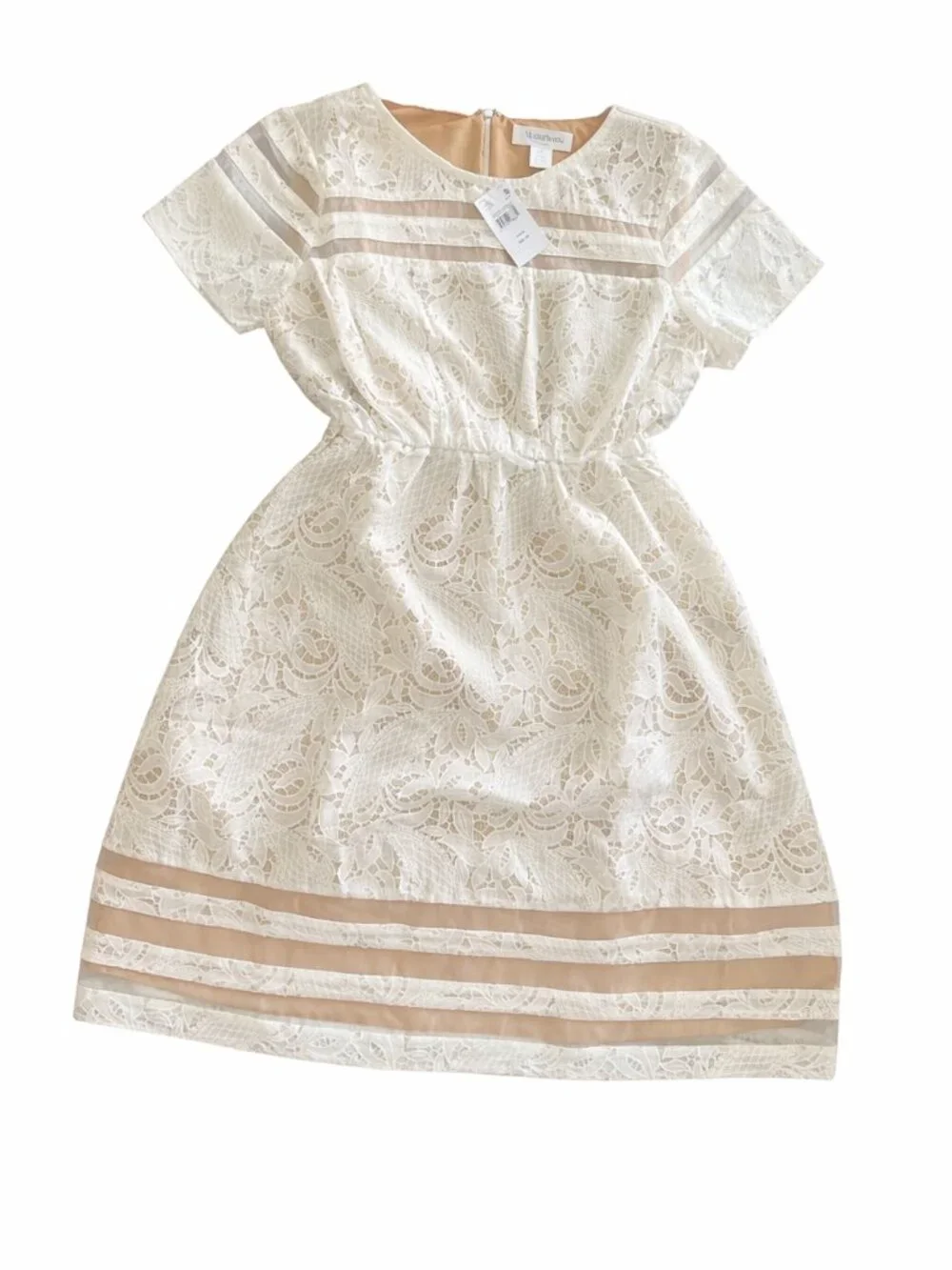 Motherhood Maternity Lace Dress Cream Empire Waist Stretch S L XL Elegant - Picture 2 of 6